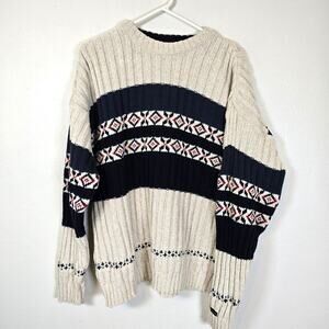 Vintage Chaps Ralph Lauren Sweater Men's M Red Blue Fair Isle Ribbed Cotton USA